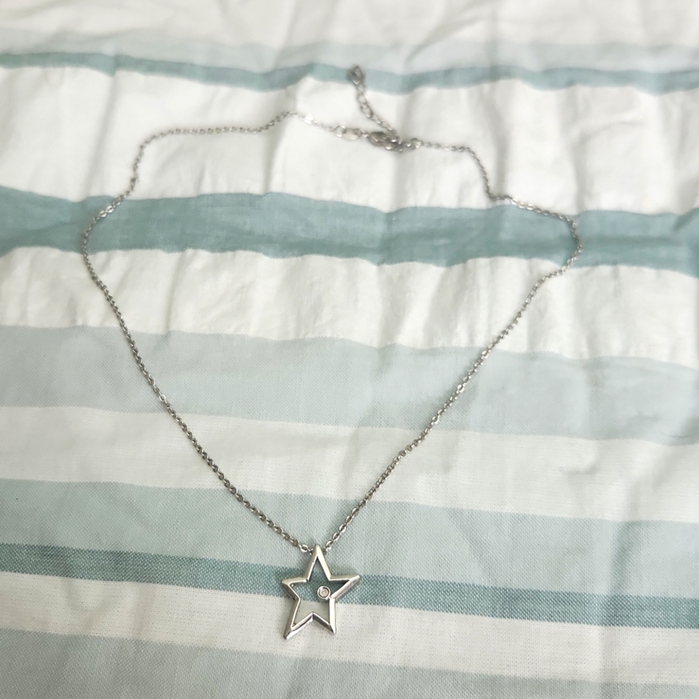 Lucky star necklace with white stone and adjustable clasp Great for graduate